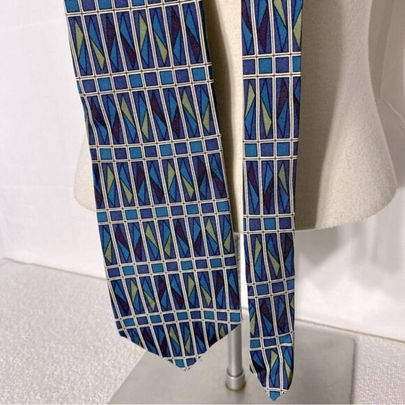 Vintage Forsyth Blue Green White Square Print Tie - Picture 9 of 9